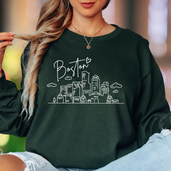 "Boston" | Minimal Cityscape Unisex Adult Long Sleeve T-Shirt | Travel & Lifestyle