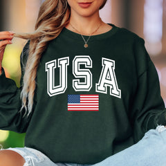 "USA" | Patriotic Bold Typography Unisex Adult Long Sleeve T-Shirt | American Pride Apparel