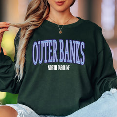 "Outer Banks North Carolina" | Retro Typography Unisex Adult Long Sleeve T-Shirt | Coastal Lifestyle
