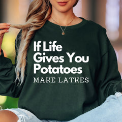 "If Life Gives You Potatoes Make Latkes" | Funny Typography Unisex Adult Long Sleeve T-Shirt | Humorous Personality