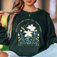 "May Love and Light Fill Your Heart" | Floral Motif Unisex Adult Long Sleeve T-Shirt | Positive Affirmation