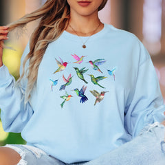 "Colorful Hummingbirds" | Nature Aesthetic Unisex Adult Long Sleeve T-Shirt | Whimsical Lifestyle