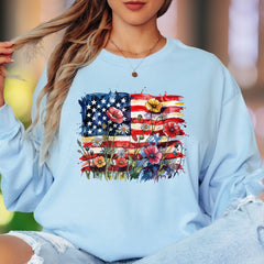 "Abstract Floral Flag" | Watercolor Nature Unisex Adult Long Sleeve T-Shirt | Patriotic Lifestyle