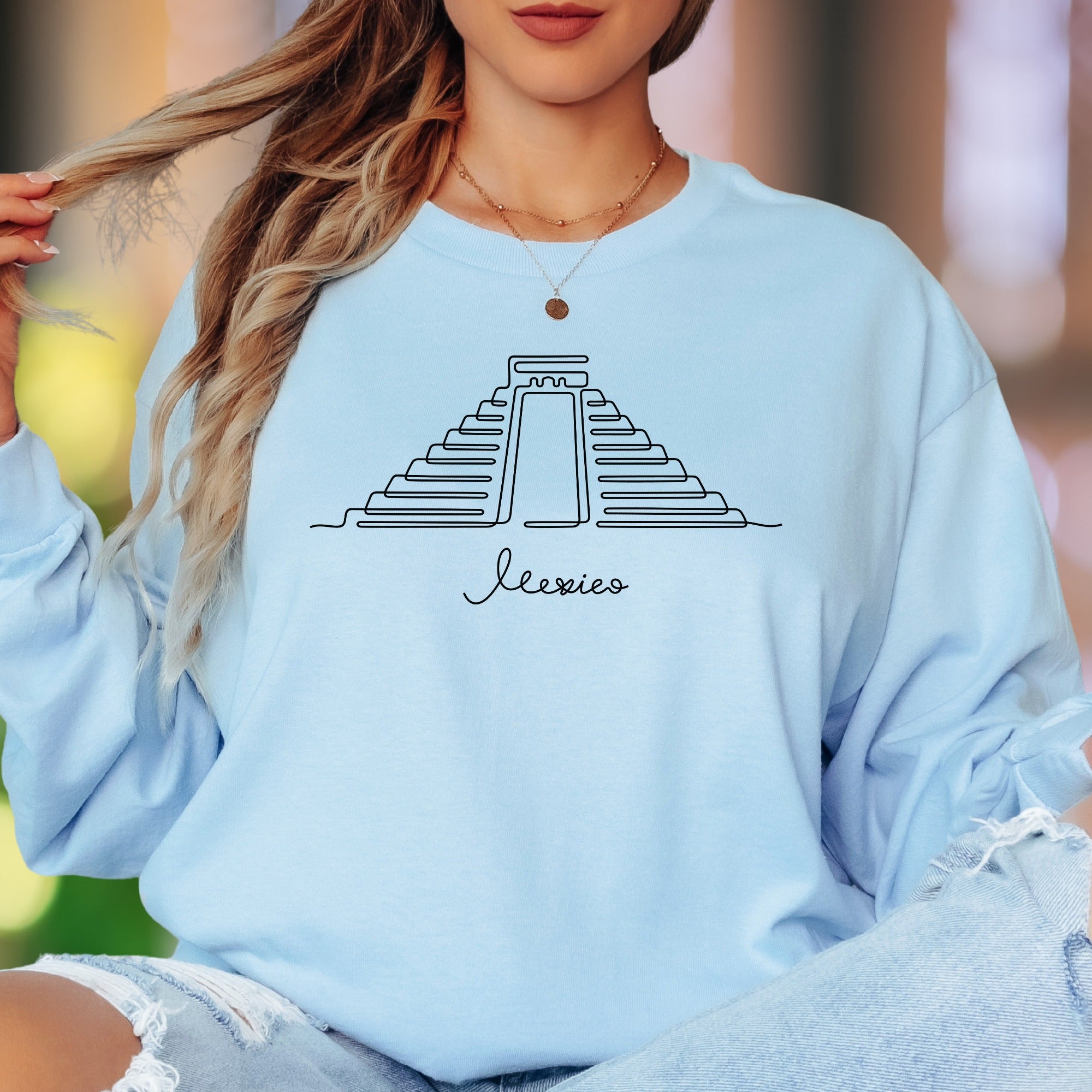 "Mexico" | Minimal One Line Art Unisex Adult Long Sleeve T-Shirt | Travel & Culture Lifestyle