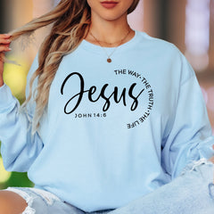 "Jesus: The Way, The Truth, The Life" | Typographic Unisex Adult Long Sleeve T-Shirt | Faith-Inspired Lifestyle