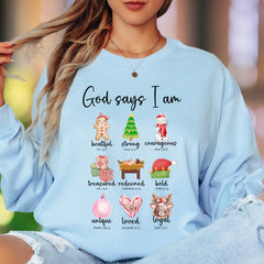 "God Says I Am" | Christmas Affirmations Unisex Adult Long Sleeve T-Shirt | Faith-Inspired Lifestyle