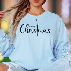 "Merry Christmas" | Script Typography Unisex Adult Long Sleeve T-Shirt | Holiday Lifestyle