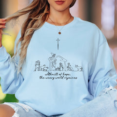 "A thrill of hope, the weary world rejoices" | Minimalist Nativity Unisex Adult Long Sleeve T-Shirt | Festive Lifestyle