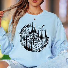 "Always Take The Scenic Route" | Nature Compass Unisex Adult Long Sleeve T-Shirt | Outdoor Lifestyle