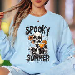 "Spooky Summer" | Distressed Skull Unisex Adult Long Sleeve T-Shirt | Humorous Lifestyle