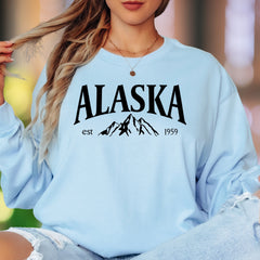 "Alaska Est 1959" | Vintage Mountain Unisex Adult Long Sleeve T-Shirt | Nature Inspired Apparel