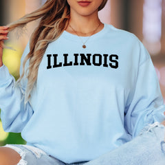 "ILLINOIS" | Collegiate Bold Typography Unisex Adult Long Sleeve T-Shirt | State Pride Lifestyle