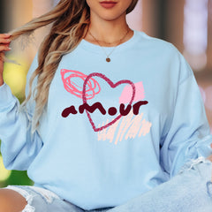"Amour" | Abstract Brushstroke Unisex Adult Long Sleeve T-Shirt | Romantic Expression