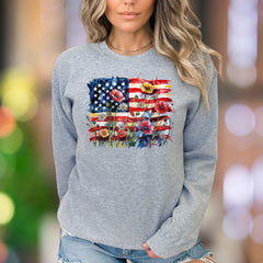 "Watercolor Floral Flag" | Patriotic Nature Unisex Adult Sweatshirt | Expressive Lifestyle