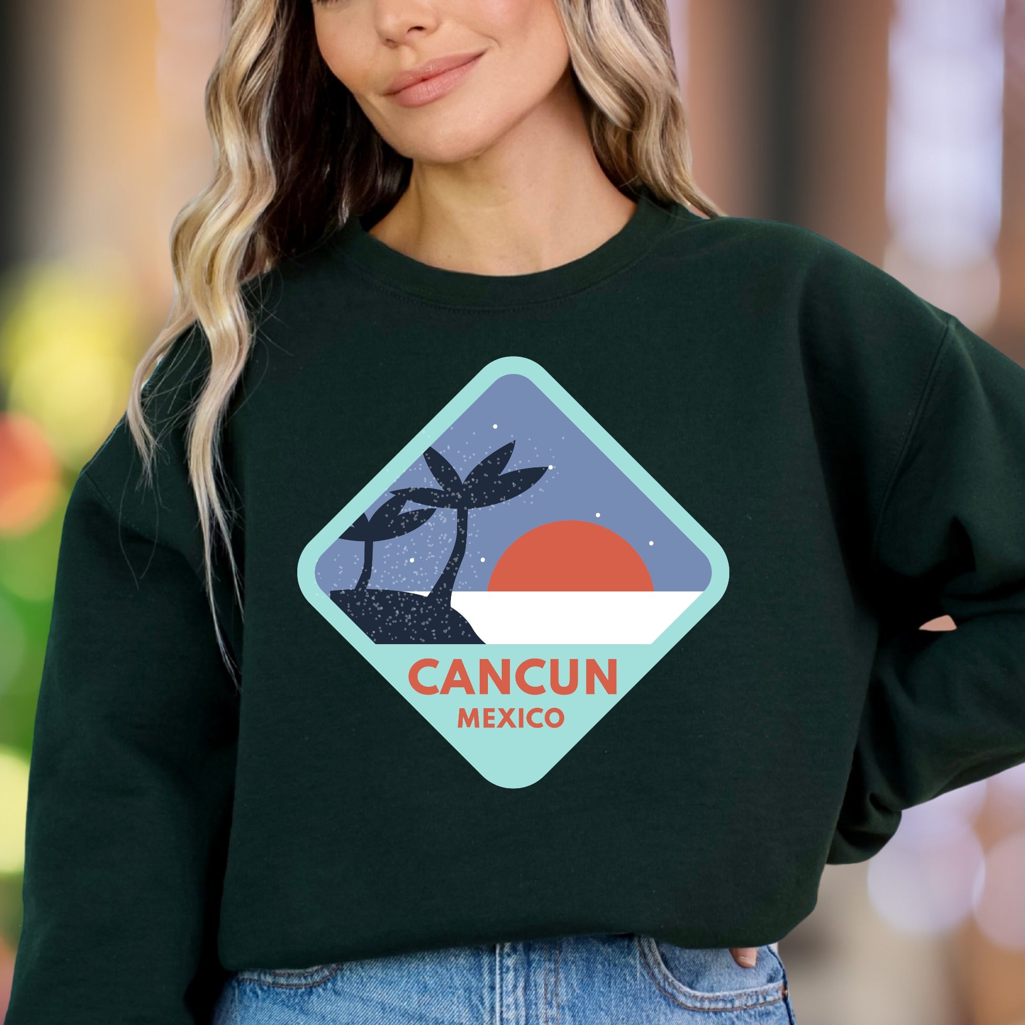 "Cancun Mexico" | Retro Travel Graphic Unisex Adult Sweatshirt | Vacation Lifestyle