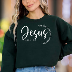 "Jesus The Way, The Truth, The Life John 14:6" | Scripture Typography Unisex Adult Sweatshirt | Faith-Inspired Apparel