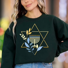 "Star of David Menorah" | Nature Inspired Unisex Adult Sweatshirt | Festive Lifestyle Apparel
