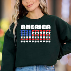 "AMERICA" | Patriotic Hearts Unisex Adult Sweatshirt | American Pride Wear