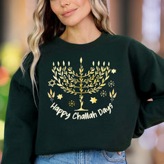 "Happy Challah Days" | Watercolor Menorah Unisex Adult Sweatshirt | Festive Lifestyle Apparel