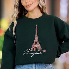 "Bonjour" | Parisian Eiffel Tower Unisex Adult Sweatshirt | Travel & Lifestyle