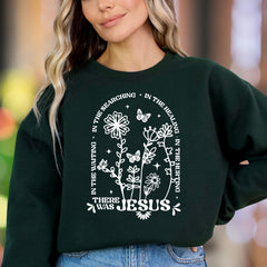 "In The Searching... There Was Jesus" | Botanical Typography Unisex Adult Sweatshirt | Faith-Inspired Lifestyle