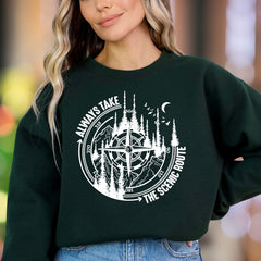 "ALWAYS TAKE THE SCENIC ROUTE" | Nature Compass Unisex Adult Sweatshirt | Adventurous Lifestyle
