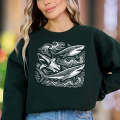 "Ocean Waves & Sharks" | Retro Nature Unisex Adult Sweatshirt | Ocean Lifestyle