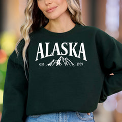 "ALASKA est 1959" | Retro Mountain Graphic Unisex Adult Sweatshirt | State Pride