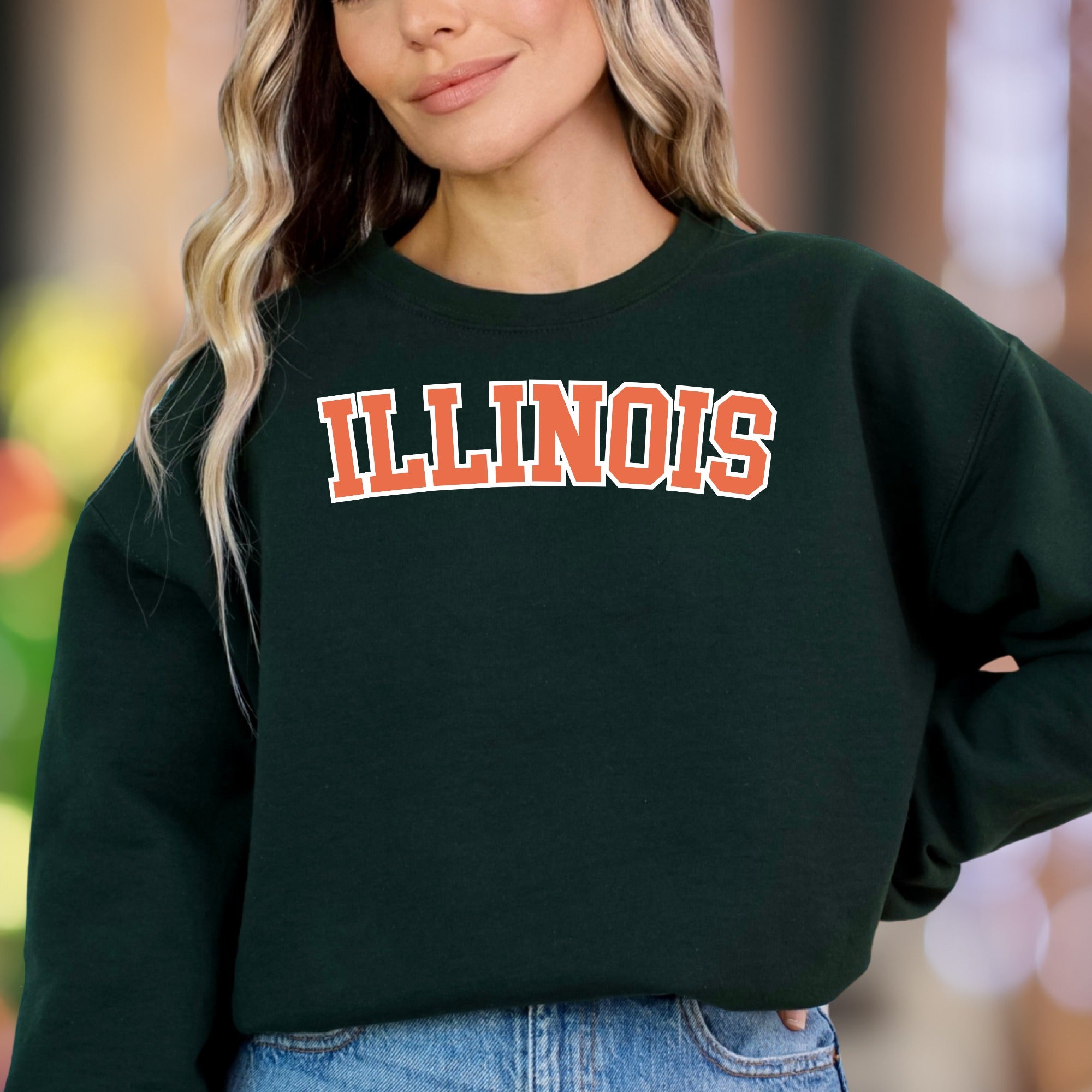 "ILLINOIS" | Collegiate Typography Unisex Adult Sweatshirt | State Pride Apparel