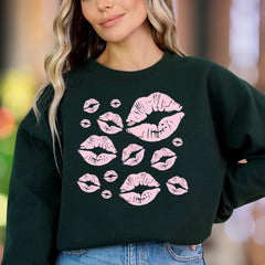Pink Kiss Lips Pattern | Playful Graphic Unisex Adult Sweatshirt | Flirty Lifestyle