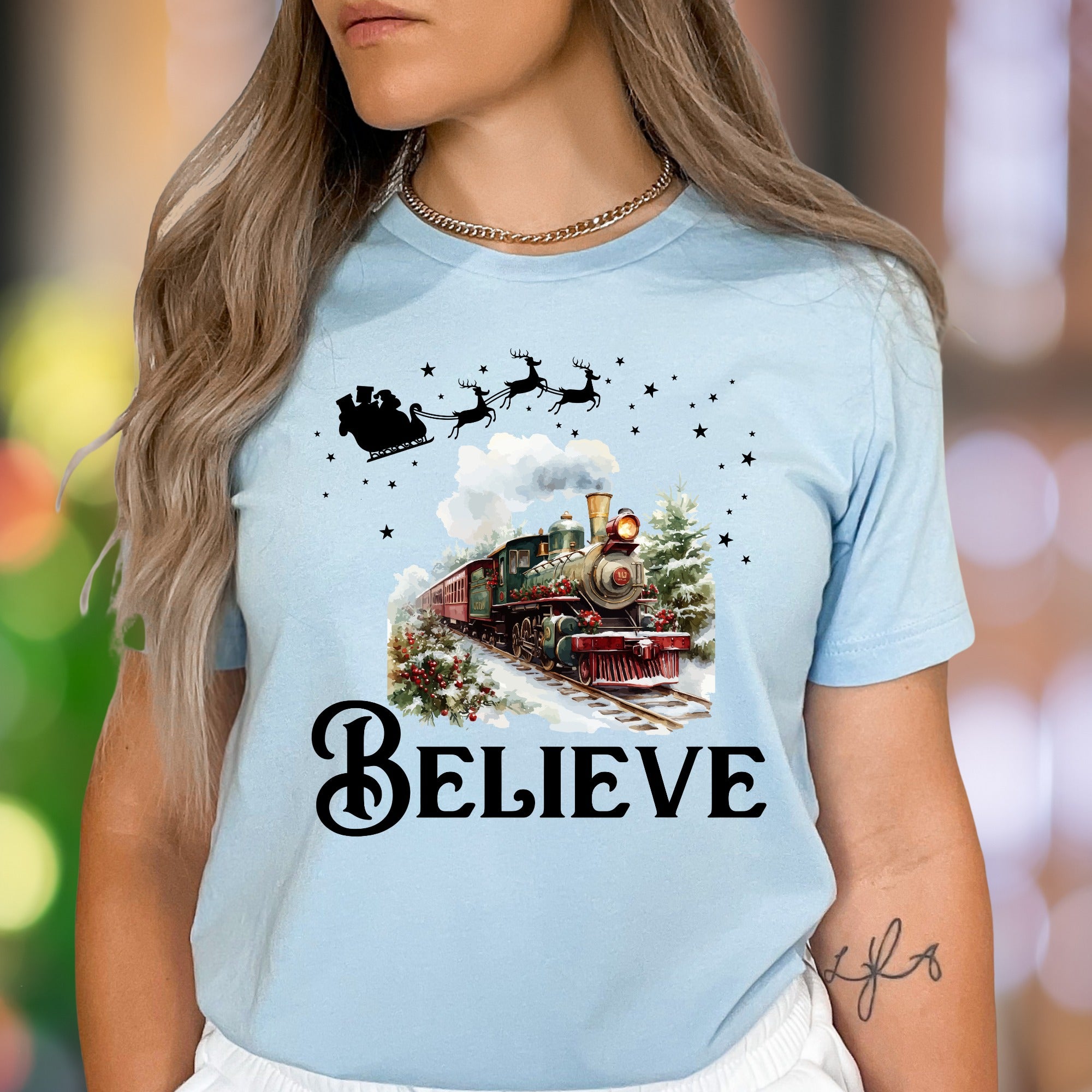 "Believe" | Festive Christmas Train Unisex Adult T-Shirt | Holiday Lifestyle