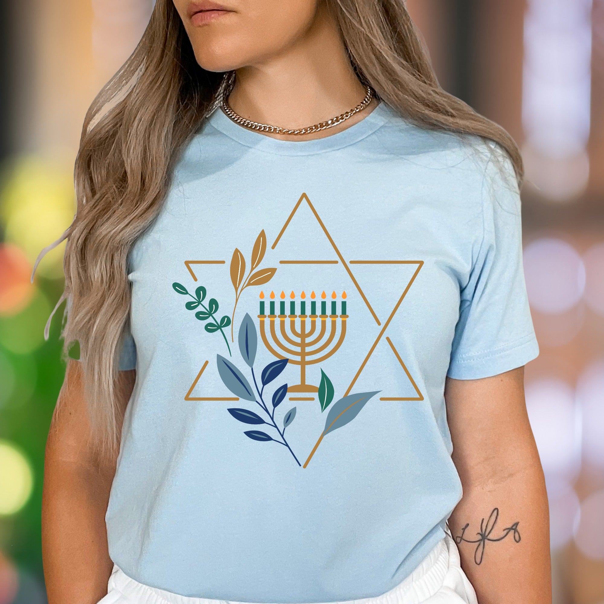 "Menorah & Star" | Modern Hanukkah Unisex Adult T-Shirt | Festive Holiday Wear