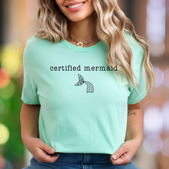 "certified mermaid" | Minimal Typography Unisex Adult T-Shirt | Playful Coastal Lifestyle
