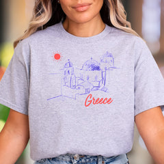 "Greece" | Sketch Art Travel Unisex Adult T-Shirt | Mediterranean Lifestyle
