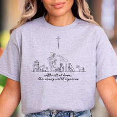 "A thrill of hope, the weary world rejoices" | Minimal Nativity Unisex Adult T-Shirt | Holiday Lifestyle