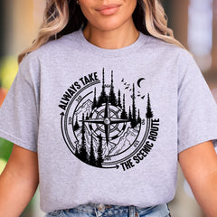 "Always Take The Scenic Route" | Nature Compass Unisex Adult T-Shirt | Outdoor Lifestyle