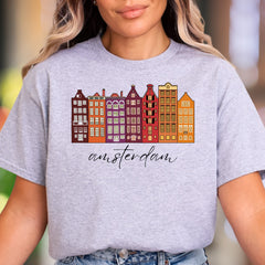 "amsterdam" | Colorful Cityscape Unisex Adult T-Shirt | Travel & Culture Apparel