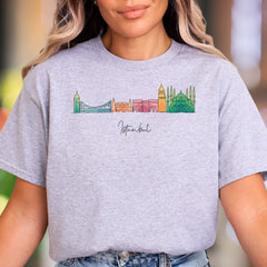 "Istanbul" | Colorful Skyline Outline Unisex Adult T-Shirt | Travel Lifestyle