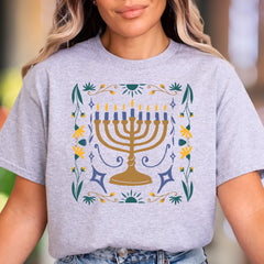 "Menorah & Floral" | Folk Art Unisex Adult T-Shirt | Festive Lifestyle
