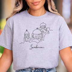 "Santorini" | Minimal Line Art Unisex Adult T-Shirt | Travel Lifestyle