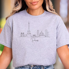 "Paris Skyline" | Minimal Line Art Unisex Adult T-Shirt | Travel Lifestyle Apparel