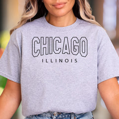 "Chicago Illinois" | Modern City Typography Unisex Adult T-Shirt | Local Pride Apparel