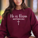 "He is Risen Matthew 28:6" | Script Typography Unisex Adult Sweatshirt | Inspirational Lifestyle