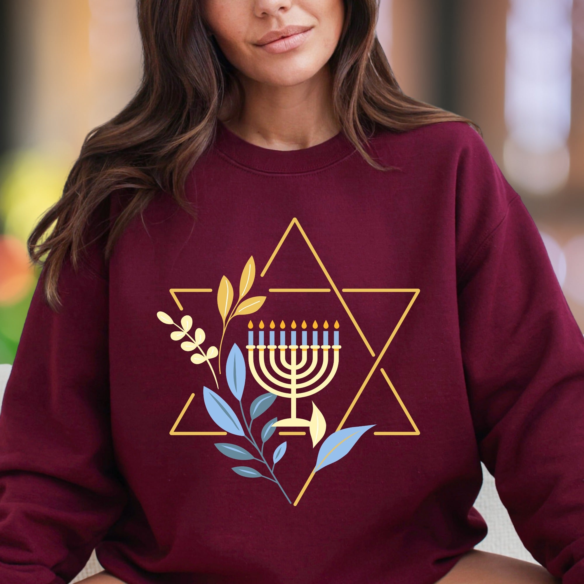 "Star of David Menorah" | Nature Inspired Unisex Adult Sweatshirt | Festive Lifestyle Apparel