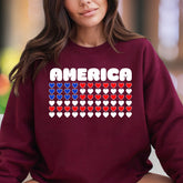 "AMERICA" | Patriotic Hearts Unisex Adult Sweatshirt | American Pride Wear