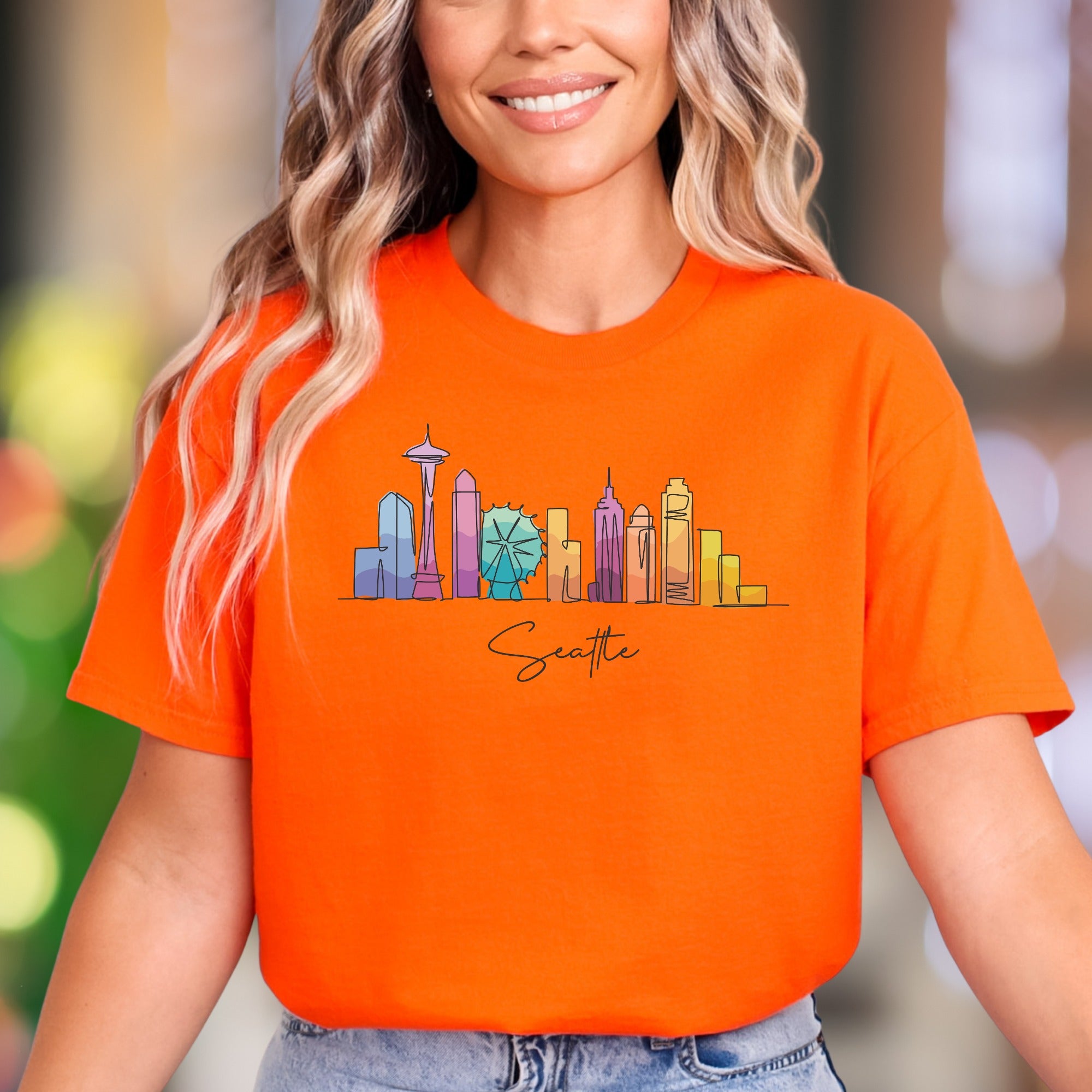 "Seattle" | Minimal Skyline Graphic Unisex Adult T-Shirt | Travel & City Lifestyle