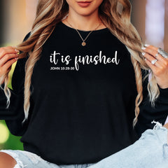 "It Is Finished JOHN 10:28-30" | Minimal Typography Unisex Adult Long Sleeve T-Shirt | Faith-Inspired Lifestyle