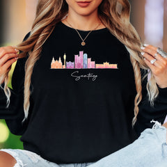 "Santiago" | Minimal Skyline Unisex Adult Long Sleeve T-Shirt | Travel & City Love