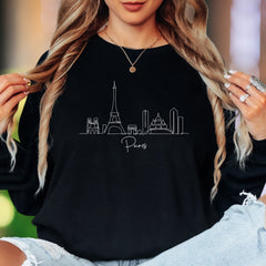 "Paris" | Minimal Skyline Unisex Adult Long Sleeve T-Shirt | Travel Lifestyle
