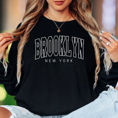 "BROOKLYN NEW YORK" | Modern Typography Unisex Adult Long Sleeve T-Shirt | City Lifestyle